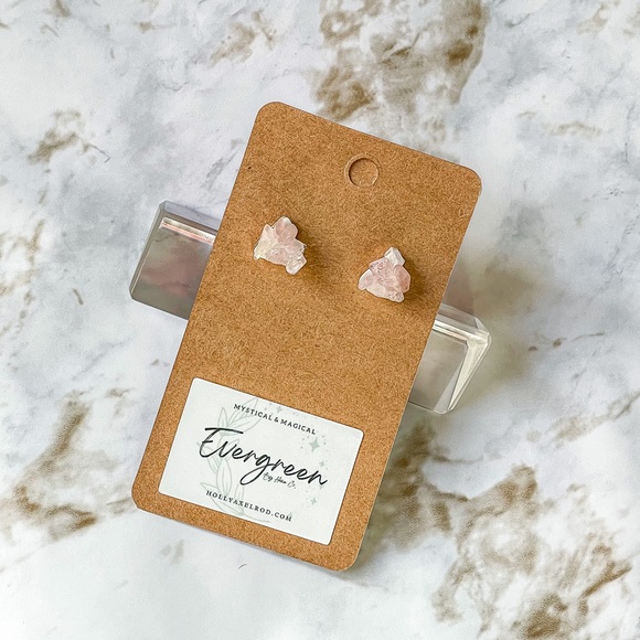 Rose Quartz Earring Studs Handmade - Picture 4 of 5